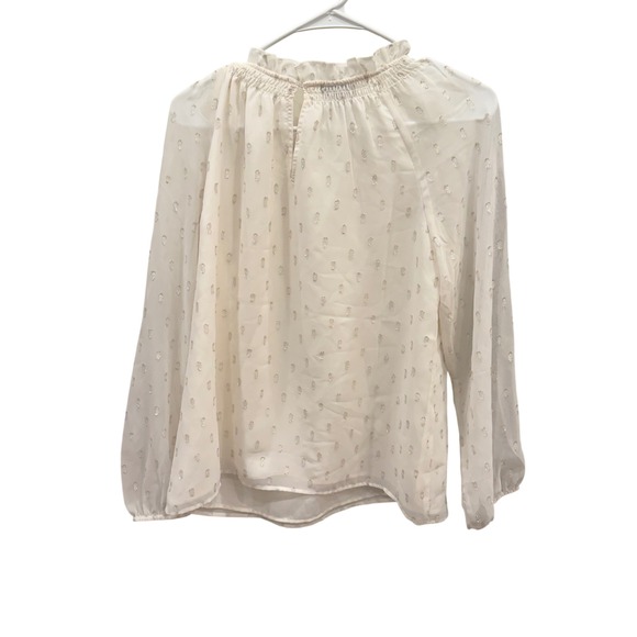 Talbots Womens Small Cream Silver Metallic Clip Dot Smocked Ruffle Blouse NWT - Picture 6 of 7